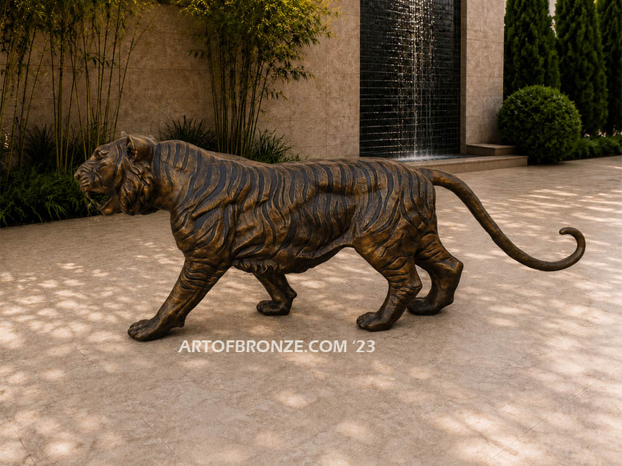 Tiger King Gallery quality roaring tiger life-size bronze sculpture