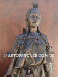 Two Hearts bronze statue of standing Native American Indian woman and child