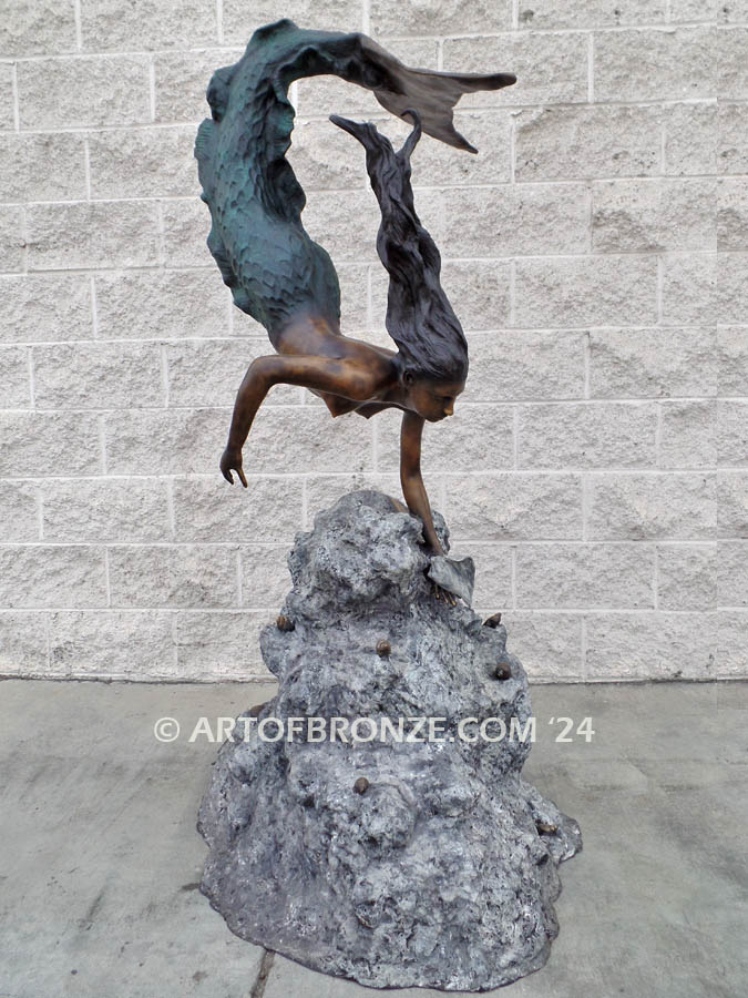 Under the Sea bronze diving mermaid fine art sculpture for home or office display