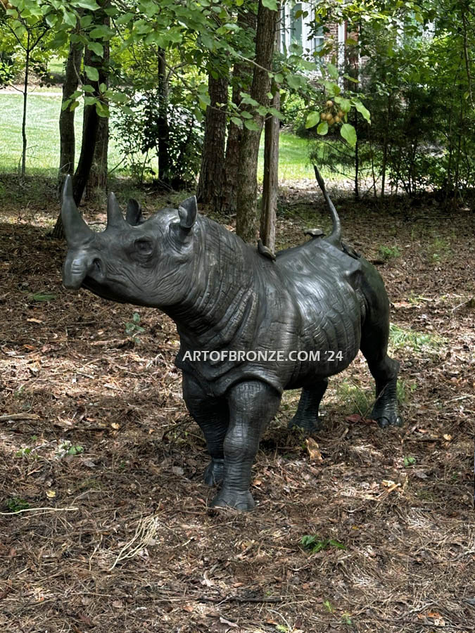 Unstoppable Heroic bronze charging rhinoceros bronze sculpture
