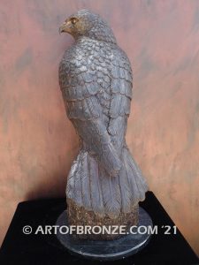 Watchtower bronze sculpture of hawk school mascot for public art