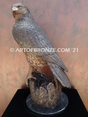 Watchtower bronze sculpture of hawk school mascot for public art