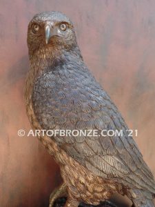 Watchtower bronze sculpture of hawk school mascot for public art