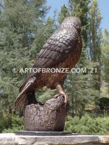 Watchtower bronze sculpture of hawk school mascot for public art