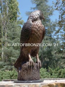 Watchtower bronze sculpture of hawk school mascot for public art