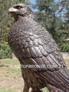 Watchtower bronze sculpture of hawk school mascot for public art