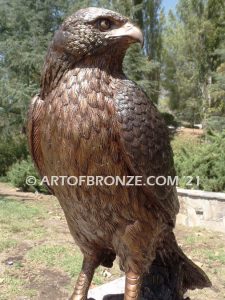 Watchtower bronze sculpture of hawk school mascot for public art