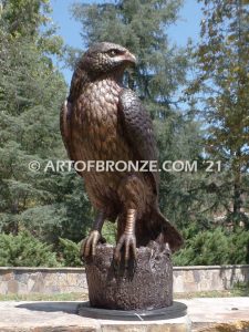 Watchtower bronze sculpture of hawk school mascot for public art