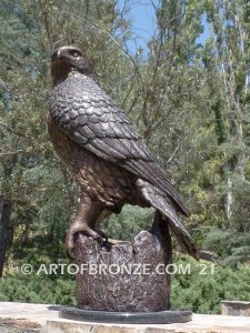 Watchtower bronze sculpture of hawk school mascot for public art