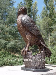 Watchtower bronze sculpture of hawk school mascot for public art