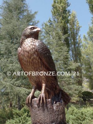 Watchtower bronze sculpture of hawk school mascot for public art