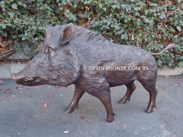 Wild Boar standing razorback-life-size-bronze-sculpture