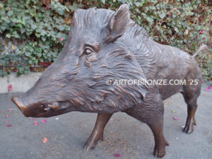 Wild Boar standing razorback-life-size-bronze-sculpture