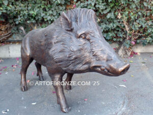 Wild Boar standing razorback-life-size-bronze-sculpture