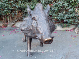 Wild Boar standing razorback-life-size-bronze-sculpture