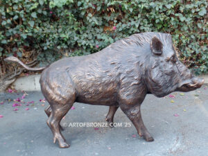 Wild Boar standing razorback-life-size-bronze-sculpture