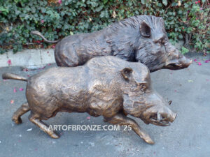 Wild Boar standing razorback-life-size-bronze-sculpture