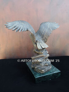 Wings of Justice classical bronze sculpture of flying bald eagle corporate gift award