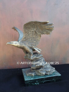Wings of Justice classical bronze sculpture of flying bald eagle corporate gift award