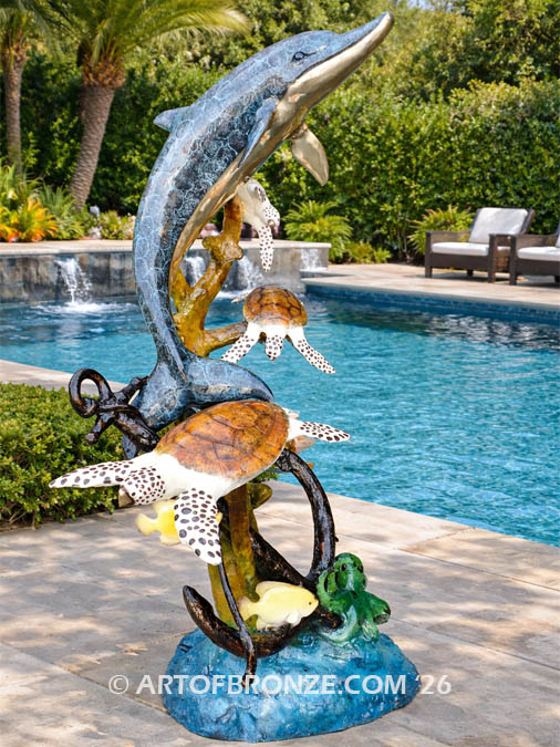 Beauty Beneath bronze fine art gallery sculpture of dolphins, whales and porpoises
