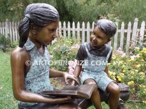 Favorite Teacher Large Close Up A Bronze Statue of Kids Reading