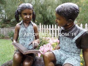 Favorite Teacher Large Closeup B Bronze Statue of Kids Reading Book