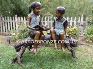 Favorite Teacher Large Bronze Statue of Kids Reading Book