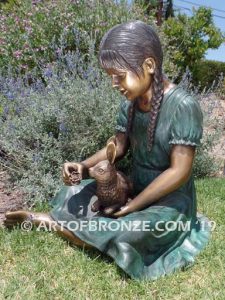 Feeding My Rabbit Sideview Bronze Girl Statue