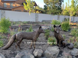 On the Alert high quality bronze casting of pair of foxes for public or private display