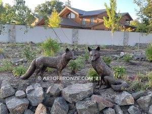 On the Alert high quality bronze casting of pair of foxes for public or private display