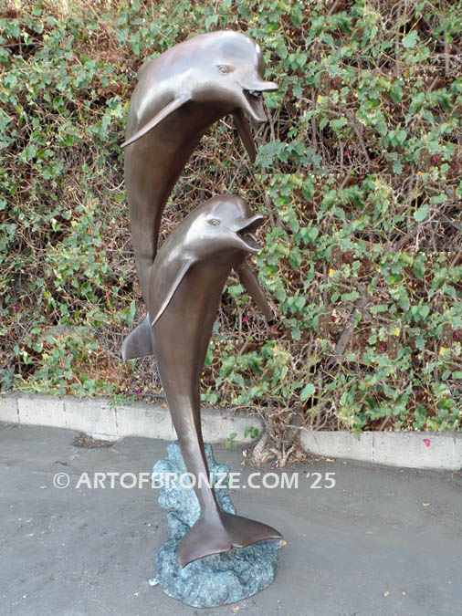 Double Play bronze fine art gallery sculpture of dolphins, whales and porpoises
