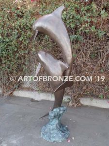 Double Play bronze fine art gallery sculpture of dolphins, whales and porpoises