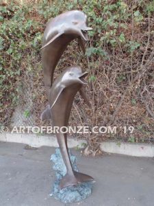 Double Play bronze fine art gallery sculpture of dolphins, whales and porpoises