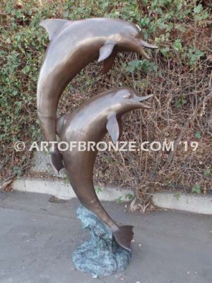 Double Play bronze fine art gallery sculpture of dolphins, whales and porpoises