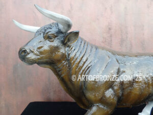Calm before the Storm bucking bull bronze sculpture for indoor home or office display