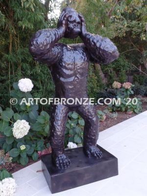 Great Ape bronze sculpture of standing monkey with head in hands