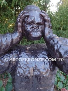 Great Ape bronze sculpture of standing monkey with head in hands