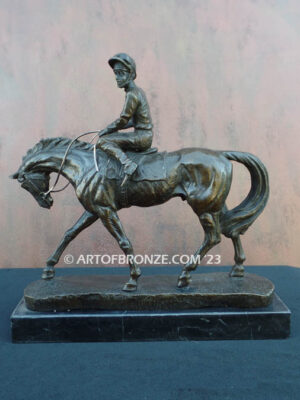 After the Race bronze sculpture beautiful jockey on thoroughbred attached to marble base