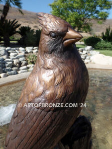 Cardinal Brown Patina outdoor statue of a bronze cardinal state bird of North Carolina