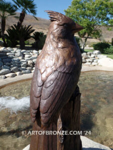 Cardinal Brown Patina outdoor statue of a bronze cardinal state bird of North Carolina