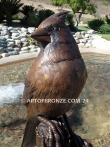 Cardinal Brown Patina outdoor statue of a bronze cardinal state bird of North Carolina