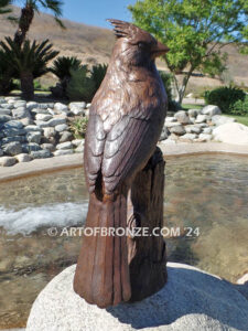 Cardinal Brown Patina outdoor statue of a bronze cardinal state bird of North Carolina