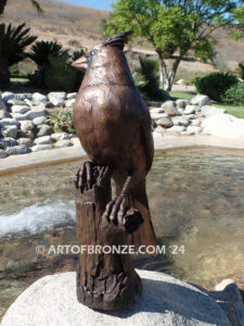 Cardinal Brown Patina outdoor statue of a bronze cardinal state bird of North Carolina