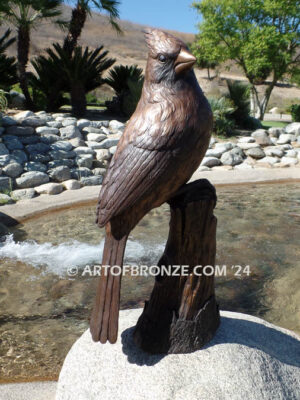 Cardinal Brown Patina outdoor statue of a bronze cardinal state bird of North Carolina
