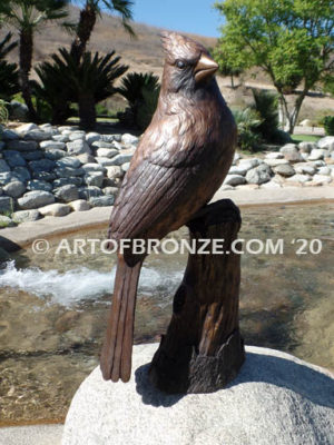 Cardinal Brown Patina outdoor statue of a bronze cardinal state bird of North Carolina