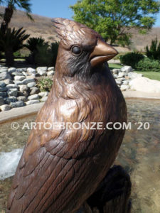 Cardinal Brown Patina outdoor statue of a bronze cardinal state bird of North Carolina