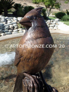 Cardinal Brown Patina outdoor statue of a bronze cardinal state bird of North Carolina