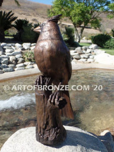 Cardinal Brown Patina outdoor statue of a bronze cardinal state bird of North Carolina