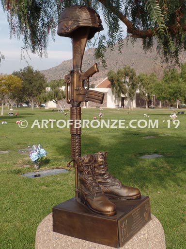 Fallen Solider Battle Cross life-size bronze sculpture memorial tribute