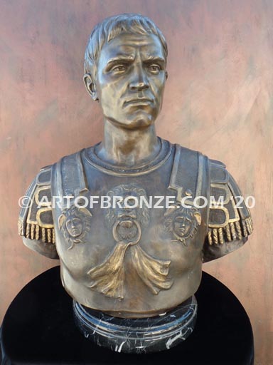 Caesar bust sculpture intricate detailed bronze bust attached to marble base